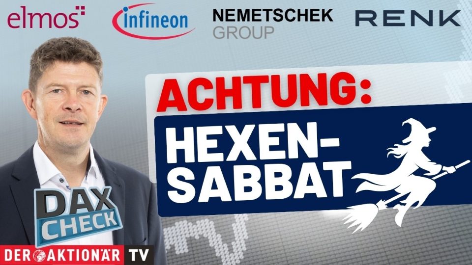 DAX-Analyse am Bildschirm mit Kursgrafiken von Infineon, Elmos und Renk im Überblick