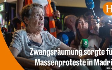Zwangsräumung Madrid – Protestcamp auf der Puerta del Sol in Madrid nach der Zwangsräumung einer 87-Jährigen – hunderte Zelt…