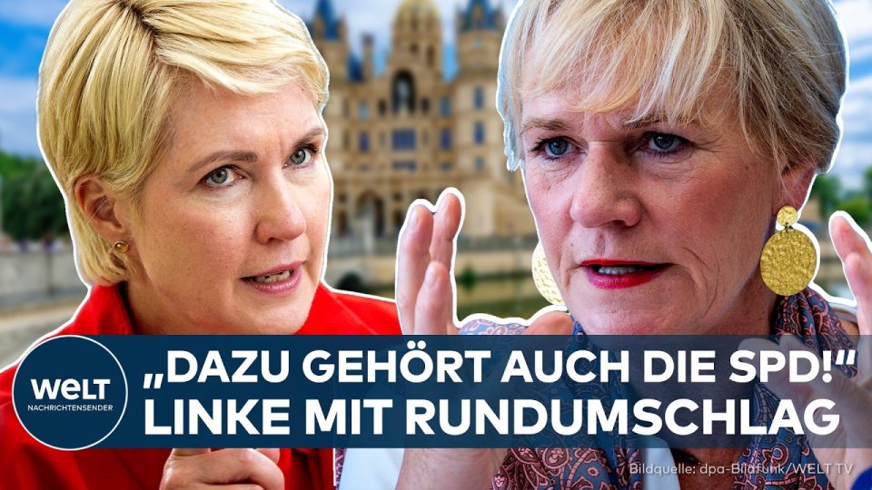 Simone Oldenburg, Spitzenkandidatin der Linken, vor dem Landtag in Schwerin zur Landtagswahl Mecklenburg-Vorpommern