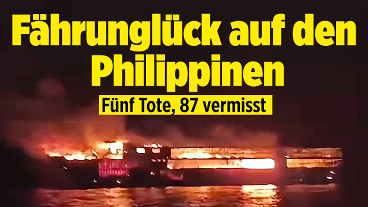 Brennende Fähre June Esther auf dem Meer vor den Philippinen – Fähre Philippinen Feuer in der Nacht