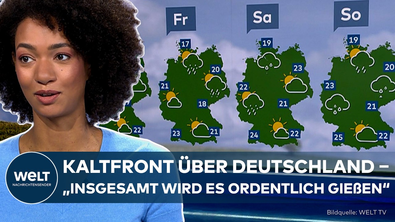 Kaltfront Deutschland – Dunkle Regenwolken über einer deutschen Landschaft – Kaltfront bringt Wetterumschwung nach Deutschla…