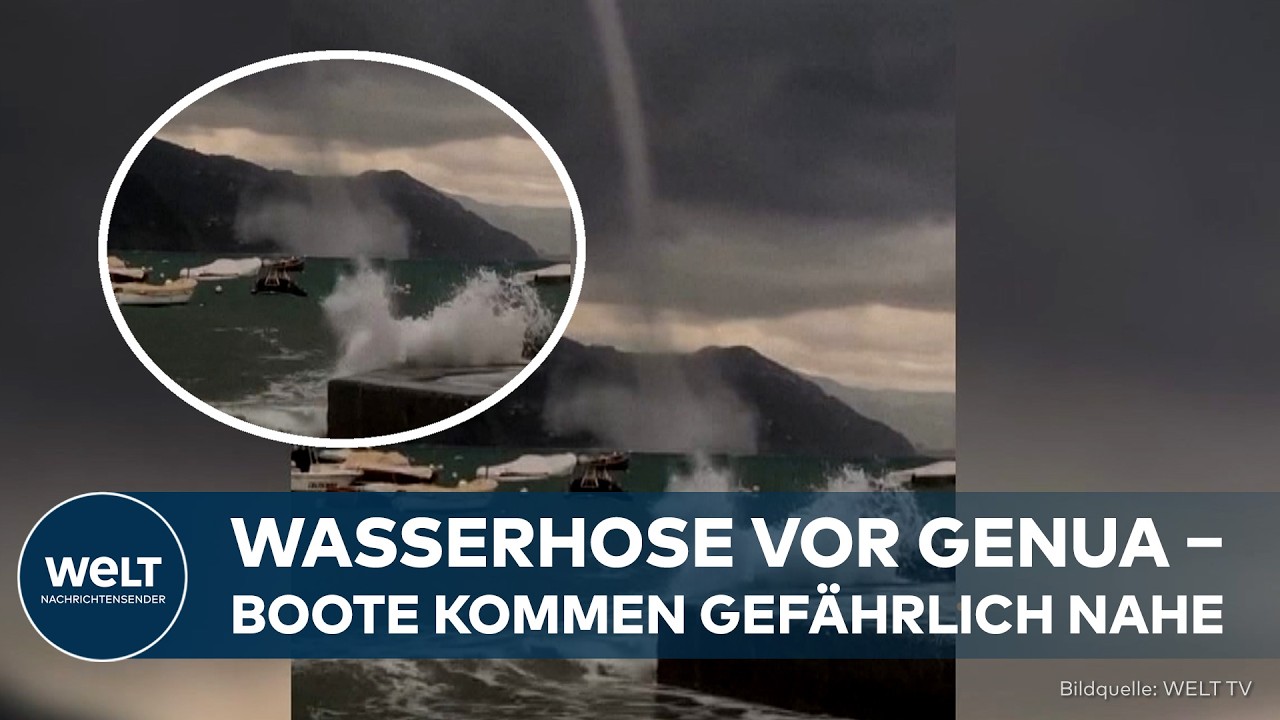 Wasserhose Genua – Wasserhose vor Genua zieht über das Mittelmeer – Wirbelsturm nahe der italienischen Küste