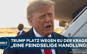 US-Präsident Donald Trump bei einer Pressekonferenz – Trump EU Zölle wegen Kanada-Assoziierung angedroht