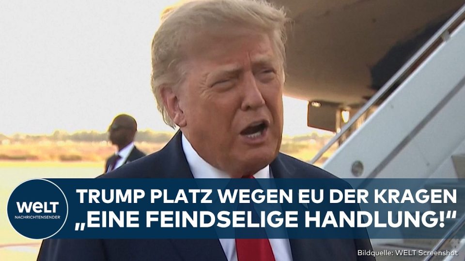 US-Präsident Donald Trump bei einer Pressekonferenz – Trump EU Zölle wegen Kanada-Assoziierung angedroht