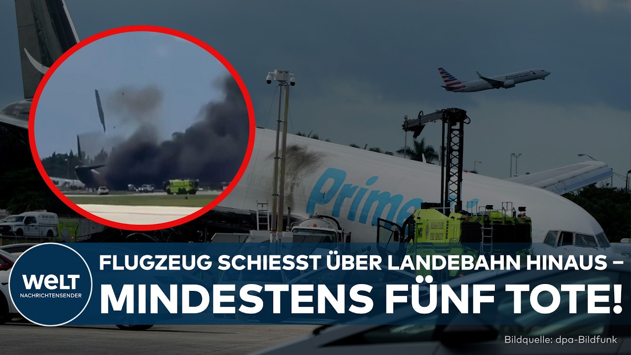 Bruchlandung Miami – Wrack des Amazon-Frachtflugzeugs nach der Bruchlandung in Miami auf dem Highway neben dem Flughafen