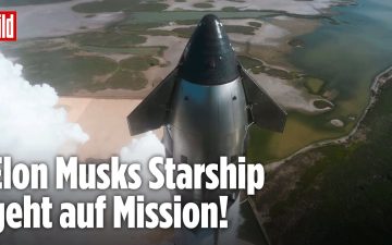 Starship Erdumrundung – SpaceX Starship beim Start zur ersten Erdumrundung mit Super Heavy Booster und Starlink-Satelliten a…