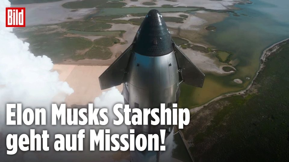 Starship Erdumrundung – SpaceX Starship beim Start zur ersten Erdumrundung mit Super Heavy Booster und Starlink-Satelliten a…