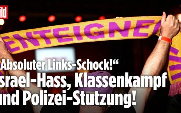 Berlin-Wahl Linke – Wahlplakate der Linken in Berlin nach der Berlin-Wahl mit Blick auf das Rote Rathaus