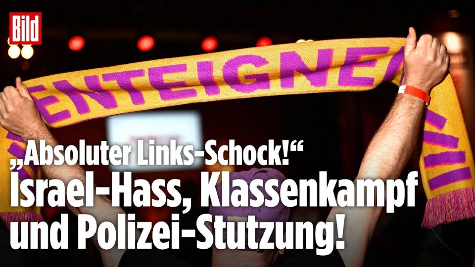 Berlin-Wahl Linke – Wahlplakate der Linken in Berlin nach der Berlin-Wahl mit Blick auf das Rote Rathaus