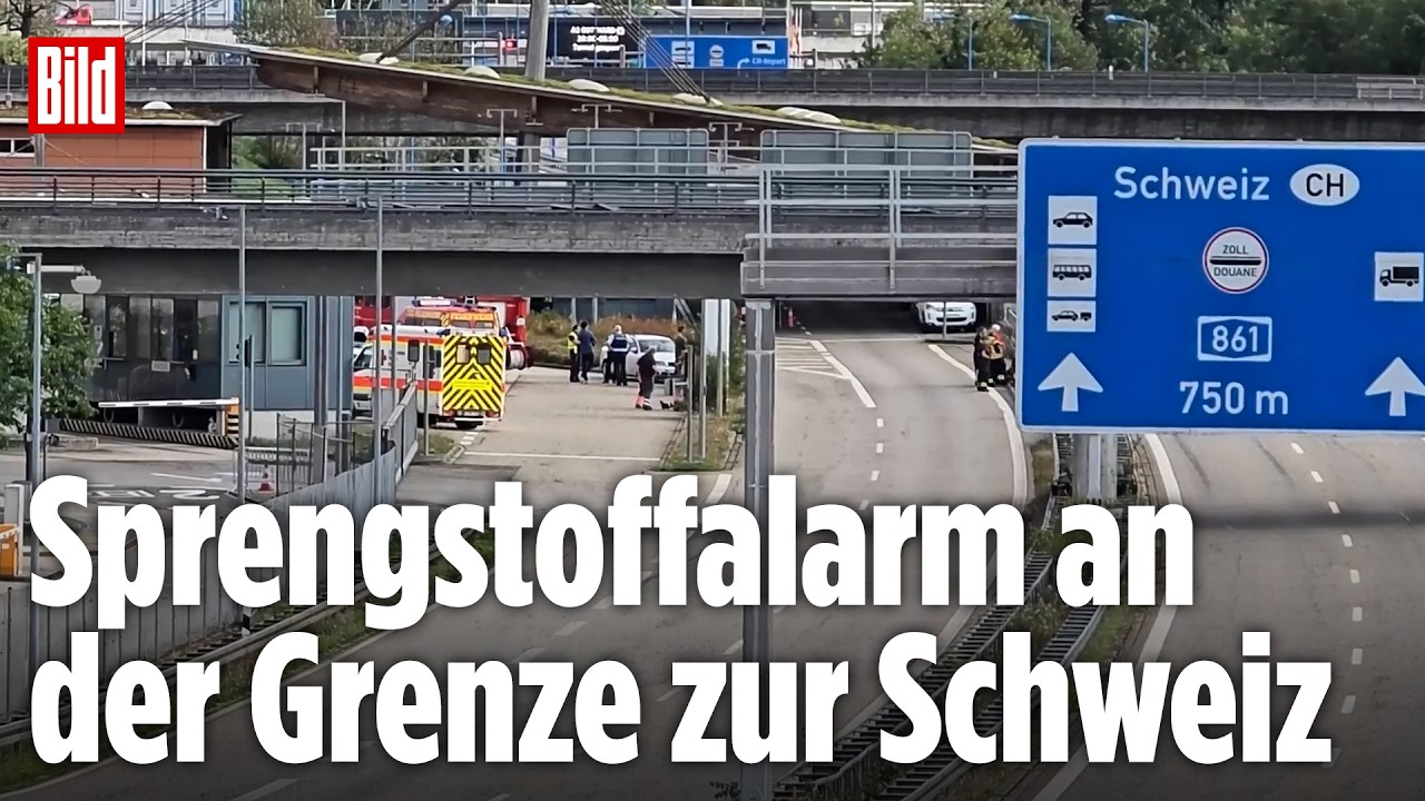 Sprengstoff-Alarm Rheinfelden – Absperrung am Grenzübergang Rheinfelden nach Sprengstoff-Alarm mit Einsatzkräften der Polizei