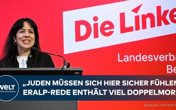 Linke-Spitzenkandidatin Eralp hält ihre Wahlrede in Berlin vor jubelnden Anhängern – Eralp Wahlrede Berlin