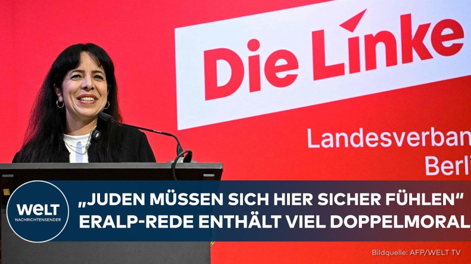 Linke-Spitzenkandidatin Eralp hält ihre Wahlrede in Berlin vor jubelnden Anhängern – Eralp Wahlrede Berlin