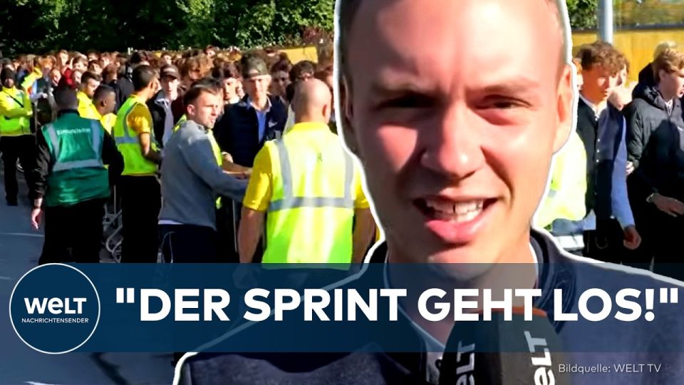 Besucher sprinten beim Oktoberfest 2026 über die Theresienwiese in München zum Festzelt