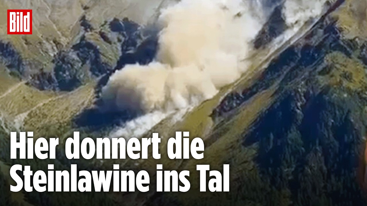 Felssturz Südtirol – Massive Staubwolken nach einem Felssturz in Südtirol an der hinteren Schöntaufspitze