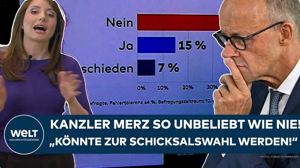 Friedrich Merz am Rednerpult – Merz Umfragewerte auf historischem Tief laut aktueller Erhebung