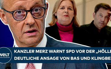 Merz warnt SPD – Bundeskanzler Friedrich Merz spricht zur CDU/CSU-Fraktion und warnt die SPD vor einer Koalition mit der Lin…