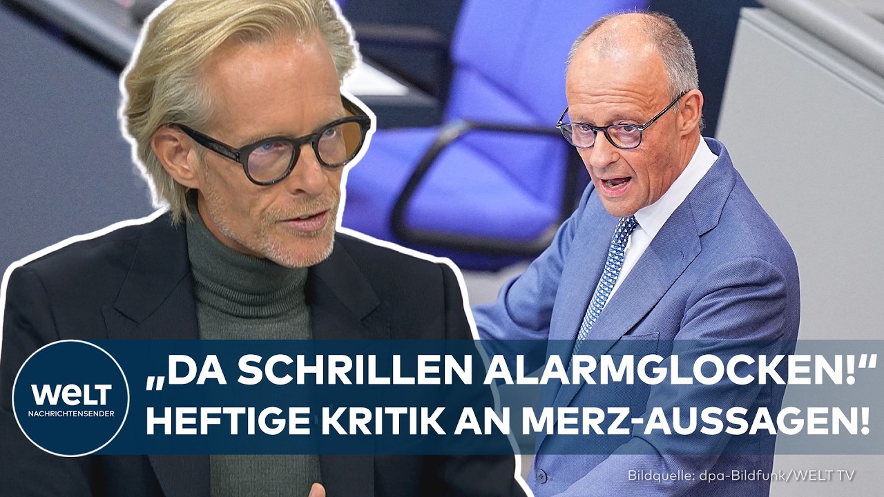ethnische Säuberung Merz – Bundeskanzler Friedrich Merz am Rednerpult im Bundestag – Debatte über ethnische Säuberung und Af…