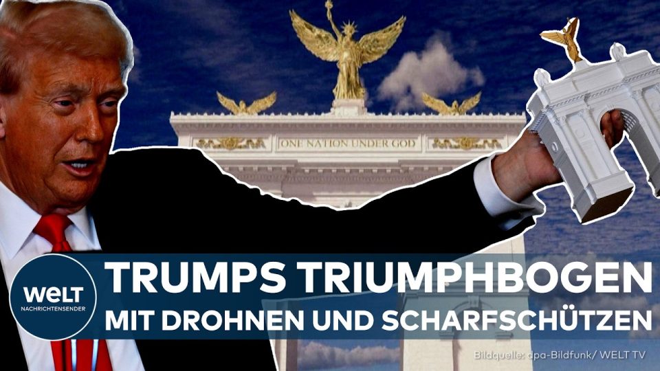 Triumphbogen Washington – Blick auf Washington DC mit geplantem Triumphbogen und militärischer Nutzung durch Drohnen und Sch…