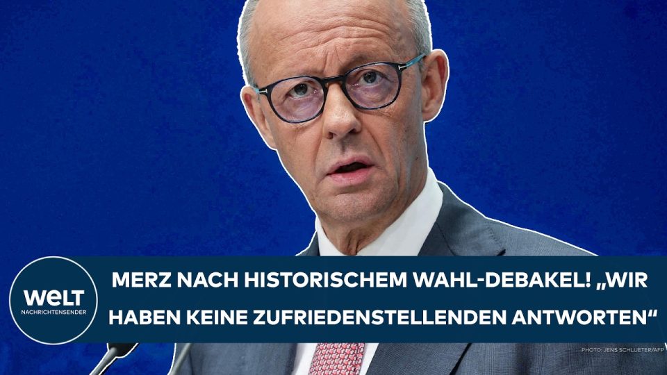 CDU Wahlniederlagen – Friedrich Merz am Rednerpult bei der Erklärung zu den CDU-Wahlniederlagen in Berlin und Mecklenburg-Vo…