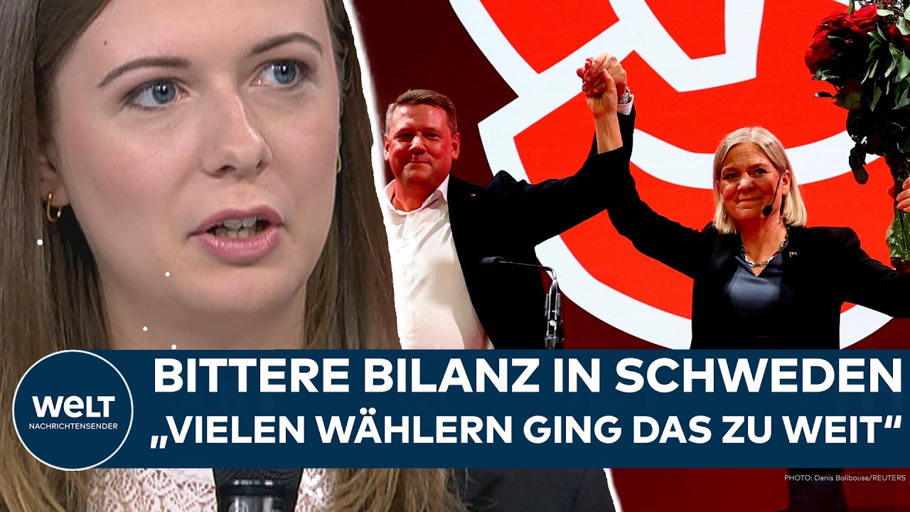 Wahlplakate zur Schwedens Parlamentswahl 2026 in einer schwedischen Stadt, Sozialdemokraten und Schwedendemokraten im Vergle…