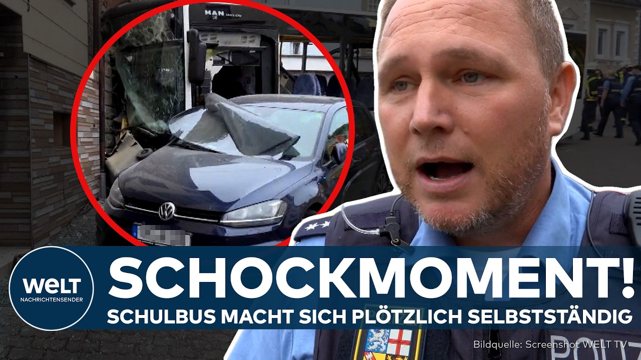 Schulbus Völklingen – Beschädigter Schulbus nach Unfall in Völklingen – Schulbus krachte in Hauswand im Saarland