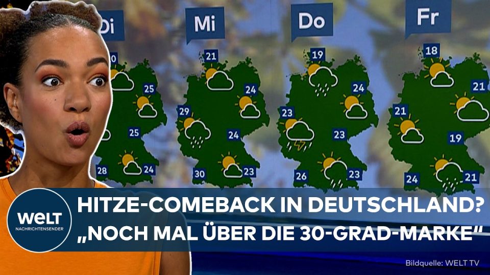Spätsommer Deutschland – Sonniger Herbsttag in Deutschland – Spätsommer mit blauem Himmel und warmen Temperaturen über einer…