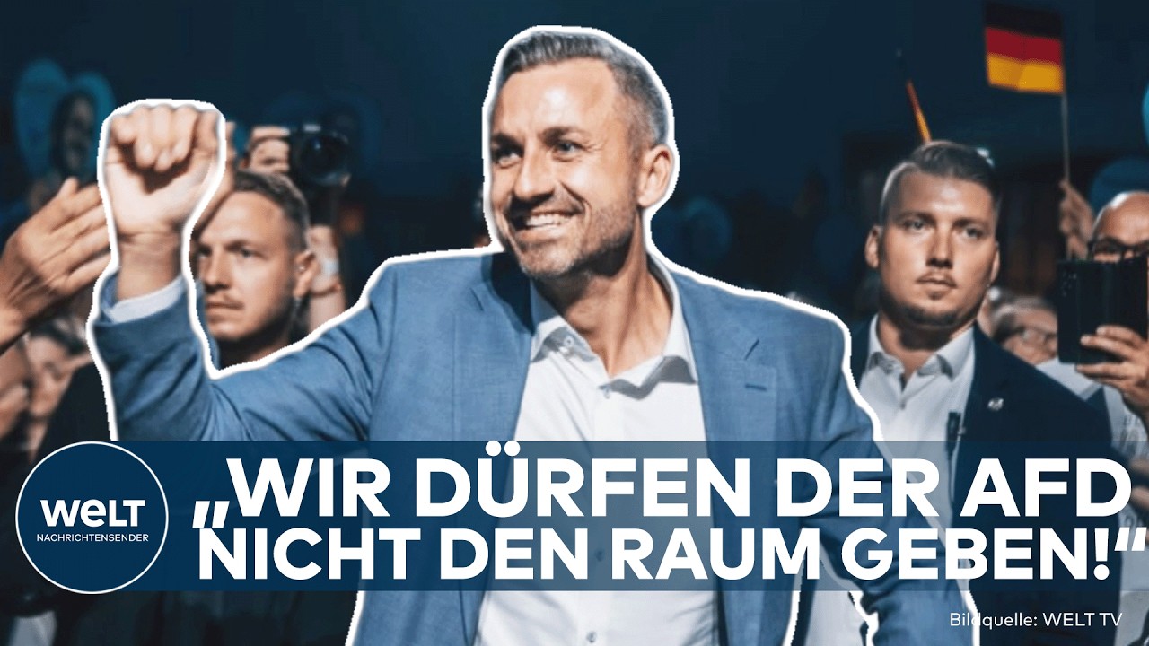 AfD-Erfolg Sachsen-Anhalt – Demonstrantinnen und Demonstranten auf einer Straße mit Transparenten gegen den AfD-Erfolg in Sa…