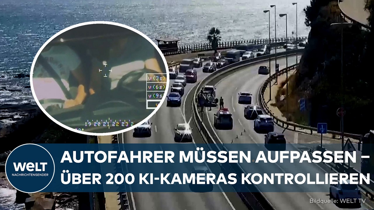 Verkehrsregeln Spanien Griechenland – KI-Kamera an einer spanischen Autobahn überwacht Verkehrsregeln – Gurt und Handynutzun…