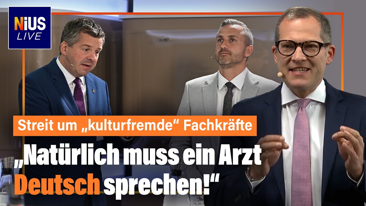 Ulrich Sigmund und Sven Schulze beim TV-Duell zur Landtagswahl Sachsen-Anhalt stehen an Rednerpulten