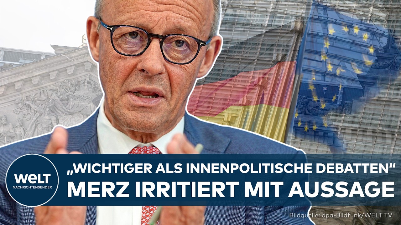 Bundeskanzler Friedrich Merz beim Arktis-Gipfel in Finnland, im Hintergrund EU- und nordische Flaggen