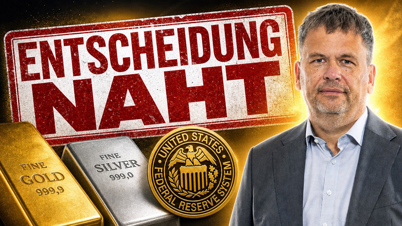 Goldpreis Zinsentscheid – Goldbarren und Goldmünzen vor einem Kursdiagramm – Goldpreis vor dem Fed-Zinsentscheid unter Druck