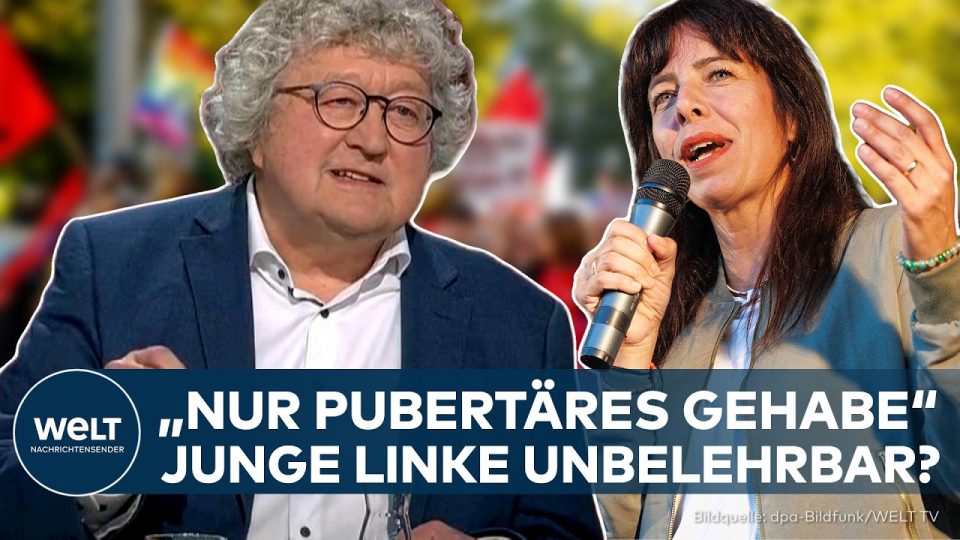 Demonstration in Berlin mit Linke-Jugend-Transparenten – Linke Jugend im Fokus der Kritik