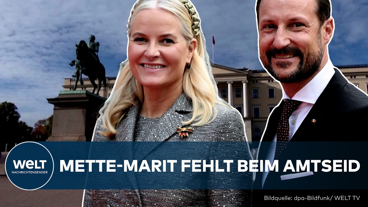 König Haakon Amtseid – König Haakon VIII. legt den Amtseid im norwegischen Parlament ab, begleitet von Kronprinzessin Ingrid…