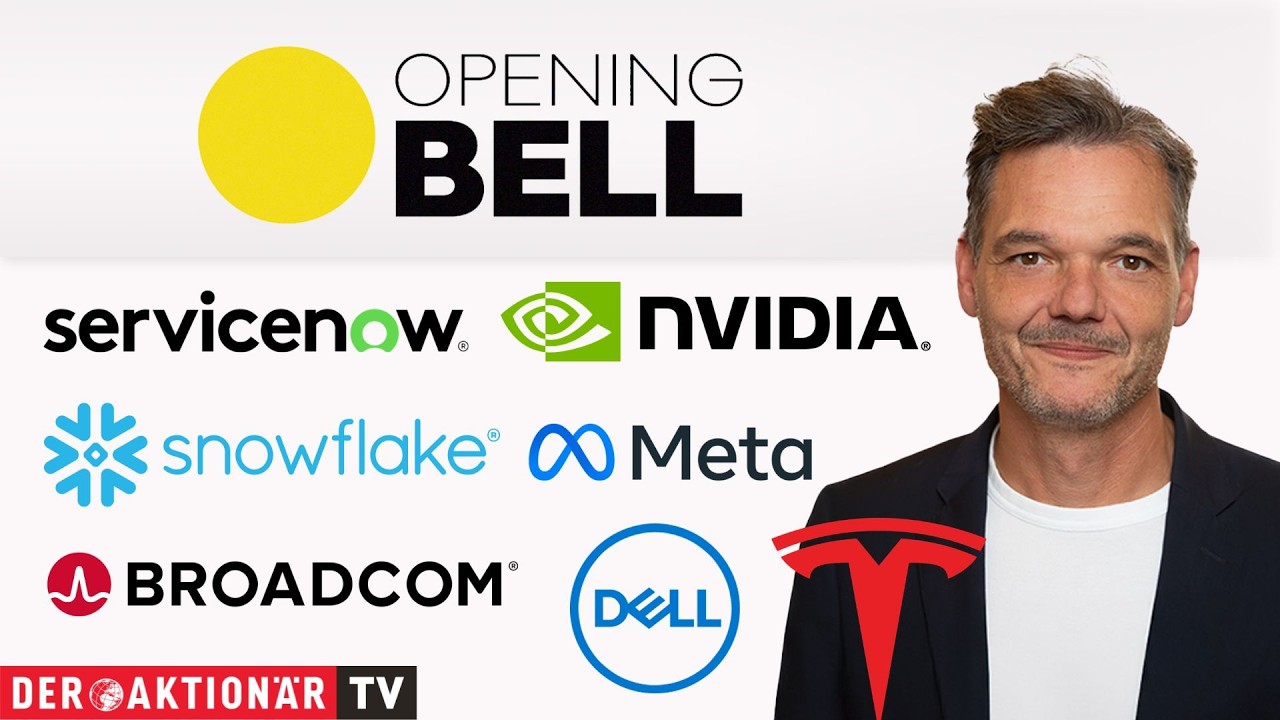 Börsenhändler vor Kursanzeigen – Opening Bell Marktcheck zu Snowflake, Tesla und Nvidia