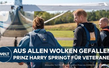 Fallschirmsprung Prinz Harry – Prinz Harry beim Fallschirmsprung über Kanada zu Ehren eines 102-jährigen Weltkriegsveterans