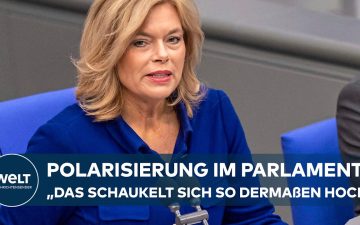 Bundestagspräsidentin Julia Klöckner am Rednerpult im Plenarsaal – Klöckner Bundestag Ordnungsruf gegen AfD und Linke