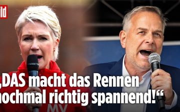 Wahlplakate von AfD und SPD zur Landtagswahl Mecklenburg-Vorpommern nebeneinander an einer Straße