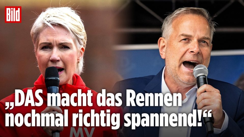 Wahlplakate von AfD und SPD zur Landtagswahl Mecklenburg-Vorpommern nebeneinander an einer Straße