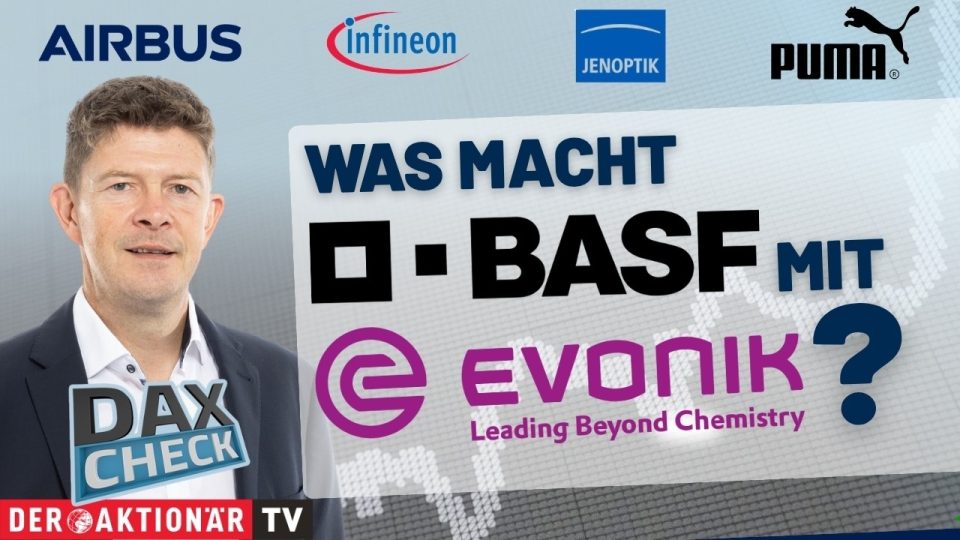 DAX-Kurstafel an der Frankfurter Börse mit Kursanzeigen für Airbus, BASF und Evonik beim DAX-Check
