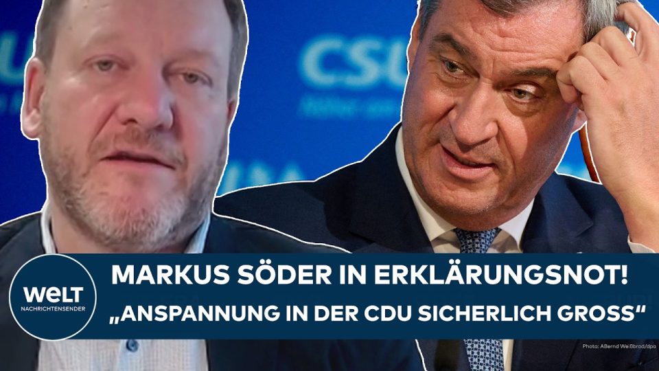 Söder Erklärungsnot – Markus Söder am Rednerpult – Söder in Erklärungsnot wegen fehlendem Bekenntnis zum Kanzler