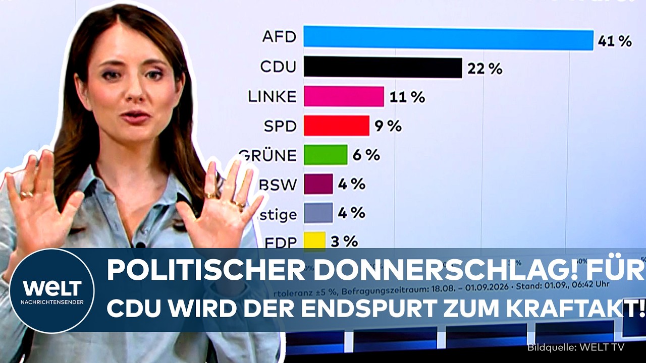 Wahlplakate zur Landtagswahl Sachsen-Anhalt mit AfD- und CDU-Motiven vor dem Magdeburger Landtag