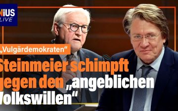 Vulgärdemokraten Steinmeier – Bundespräsident Frank-Walter Steinmeier am Rednerpult beim Festakt zum 75. Jubiläum des Bundes…