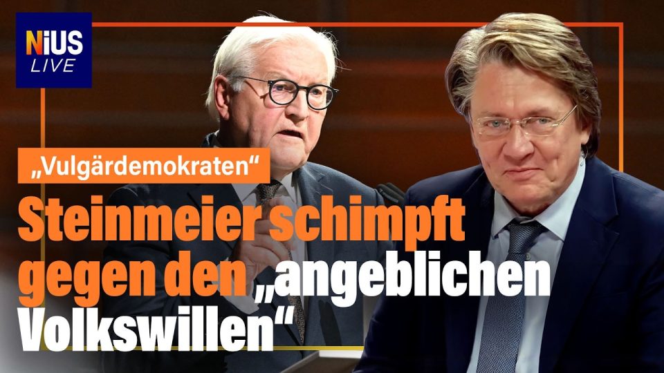 Vulgärdemokraten Steinmeier – Bundespräsident Frank-Walter Steinmeier am Rednerpult beim Festakt zum 75. Jubiläum des Bundes…