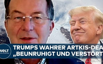 Blick auf die arktische Küste Grönlands mit Eisbergen – Grönland-Deal zwischen USA und Dänemark