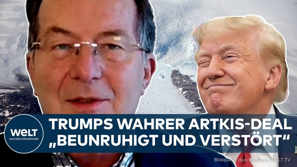 Blick auf die arktische Küste Grönlands mit Eisbergen – Grönland-Deal zwischen USA und Dänemark