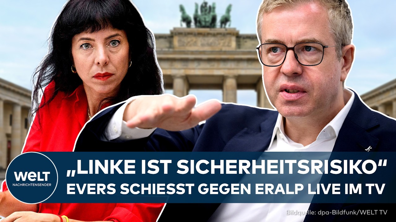 Stefan Evers (CDU) und Elif Eralp (Linke) beim TV-Duell zur Berlin-Wahl im WELT-Studio