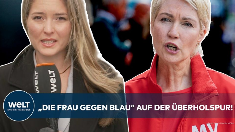 Wahlplakate zur Landtagswahl Mecklenburg-Vorpommern mit SPD- und AfD-Motiven auf einer Straße in Wismar