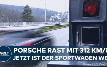 Temposünder Frankreich – Beschlagnahmter Porsche-Sportwagen an der Straße in Frankreich – Temposünder mit 312 km/h geblitzt