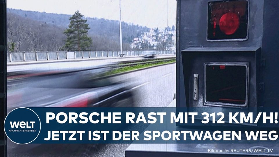 Temposünder Frankreich – Beschlagnahmter Porsche-Sportwagen an der Straße in Frankreich – Temposünder mit 312 km/h geblitzt