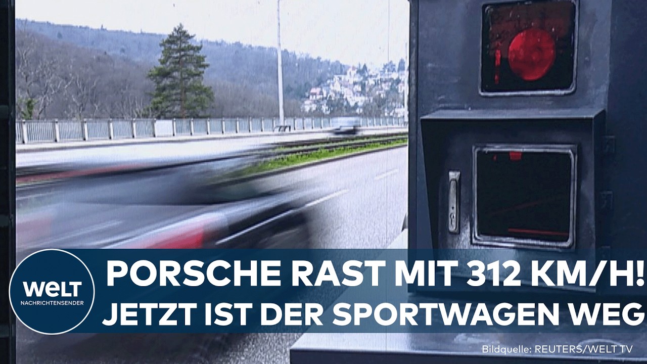 Temposünder Frankreich – Beschlagnahmter Porsche-Sportwagen an der Straße in Frankreich – Temposünder mit 312 km/h geblitzt